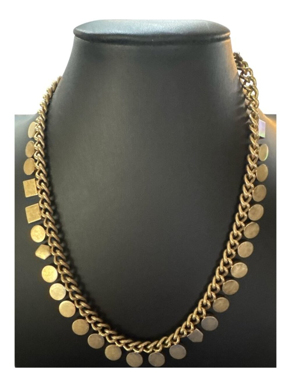 Gold-Tone Chain Necklace With Geometric Disc & Square Charms